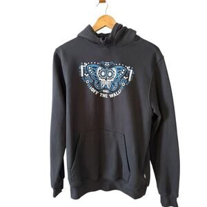 VANS Hoodie Sweatshirt Black Skull Butterfly Graphic S